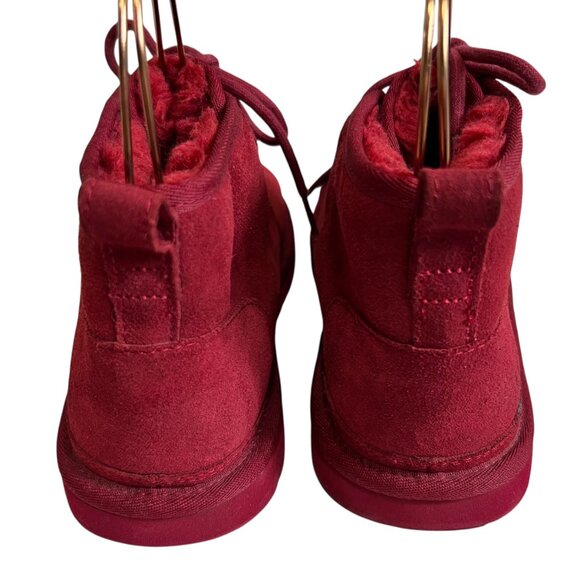UGG Neumel Chopd boots size 9 Rich Red suede white logo lace up ankle booties - Picture 4 of 13